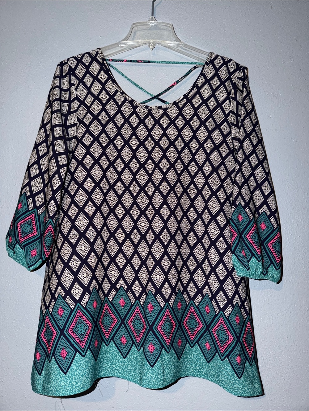 Moa Moa Navy Tunic with Teal and Pink Diamond Border